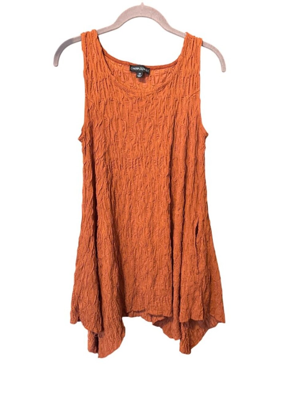 Cynthia Rowley Med Crinkle Knit Tunic Brown Rust Asymmetric Hem PKTS Sleevless